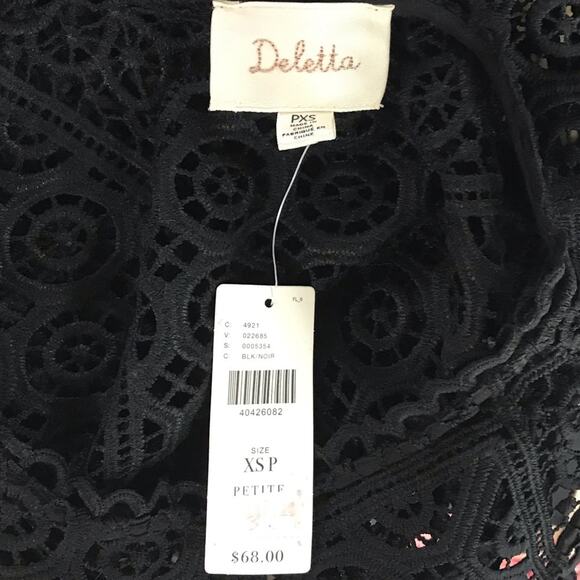 Deletta Black Crochet Boho Knit Top XS Petite NWT - Picture 5 of 8